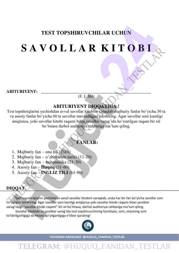 Test topsiriqlarini yechish bo'yicha yo'riqnomalar