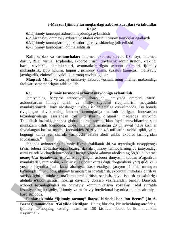 Ijtimoiy tarmoqlardagi axborot xurujlari tahdidlari