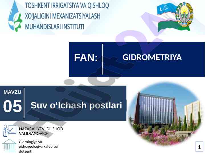 Gidrometriya va suv o‘lchash postlari turlari
