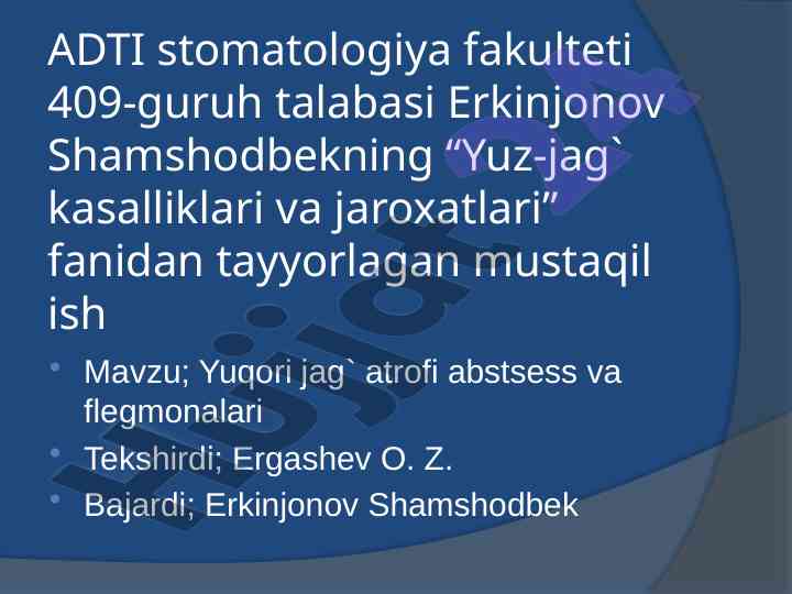 Yuqori jag' atrofi abstsess va flegmonalari