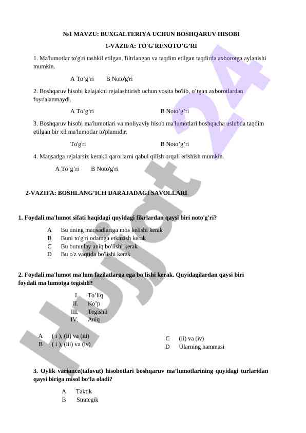 Buxgalteriya hisobining boshqarilishi va vazifalari