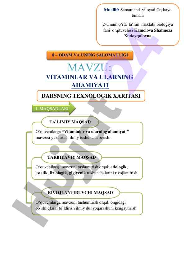 Vitaminlar va ularning ahamiyati oʻquv darslari