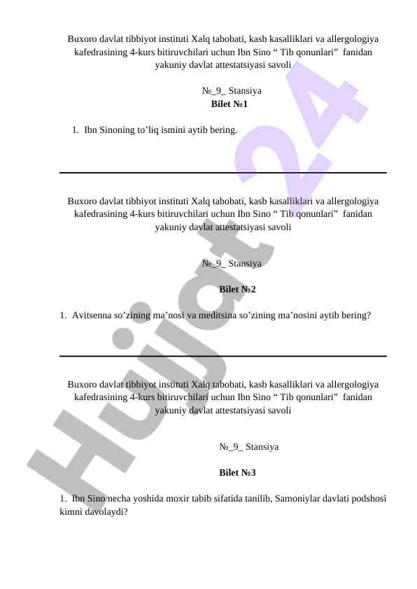 Ibn sino tib qonunlari savollari testlari