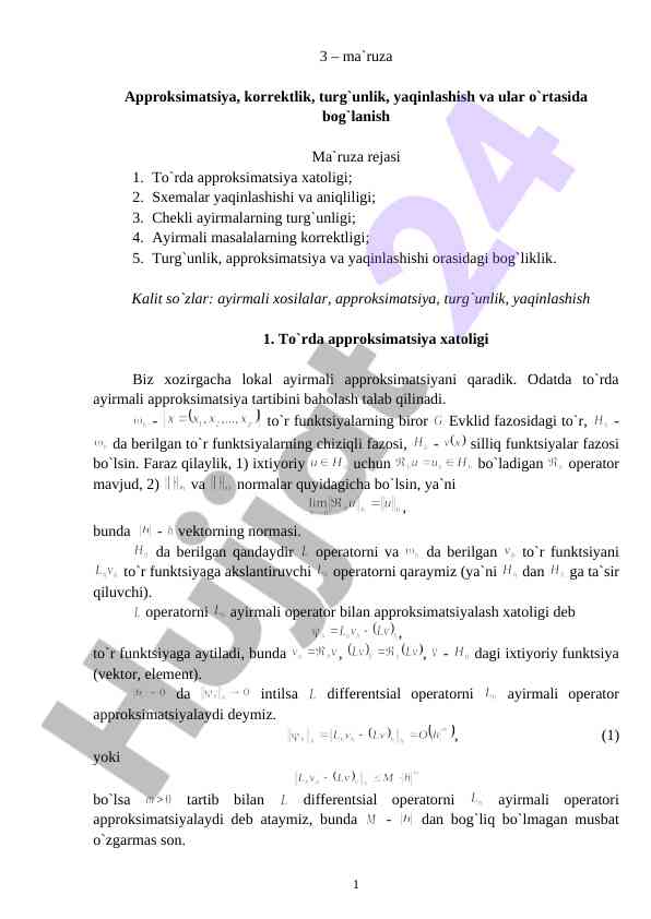 Approksimatsiya va turg'unlik tahlili
