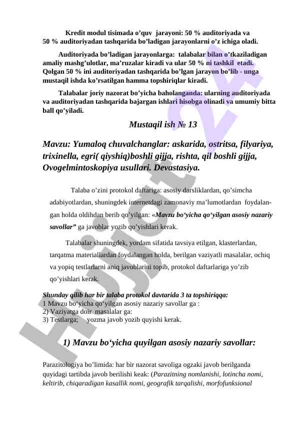 Kredit modul tizimidagi o‘quv jarayoni tahlili
