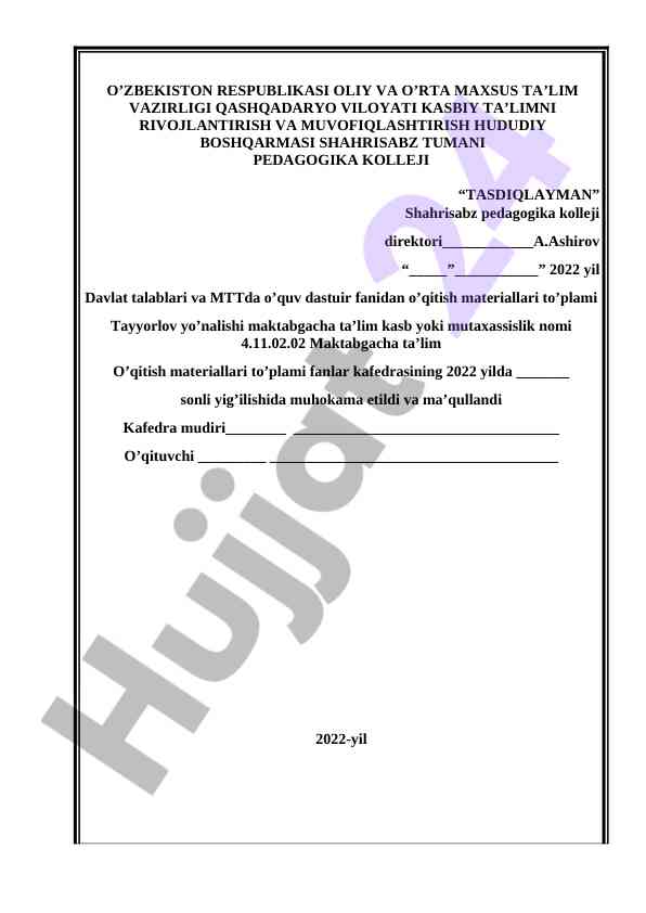 Maktabgacha ta’lim fanidan o’qitish materiallari to’plami