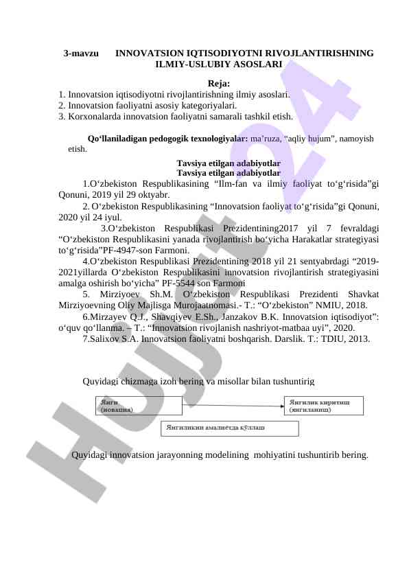 Innovatsion iqtisodiyotni rivojlantirish asoslari