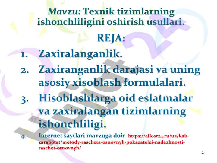 Texnik tizimlarning ishonchliligini oshirish usullari