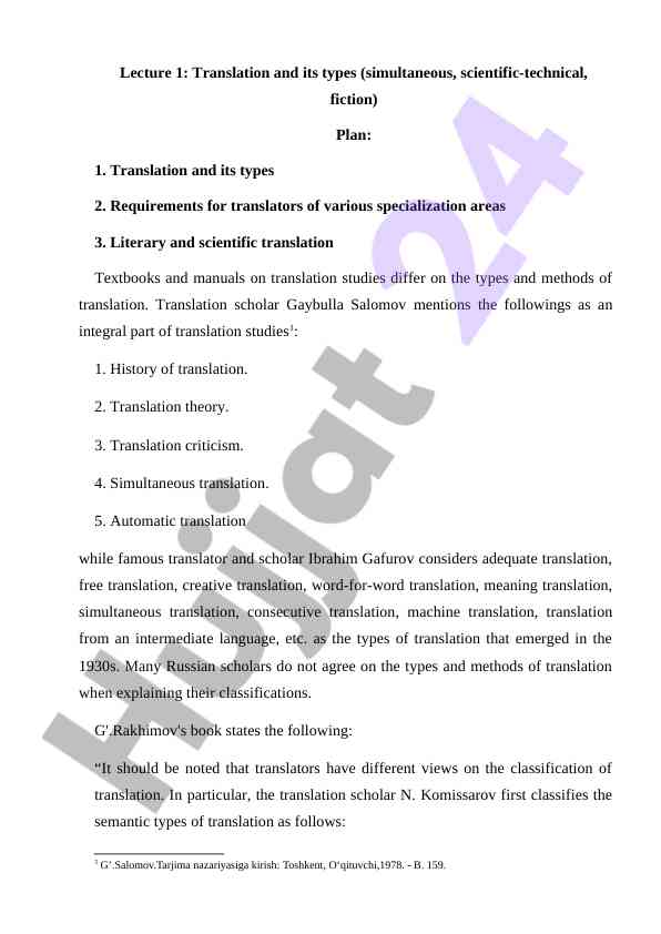 Translation types and requirements for translators