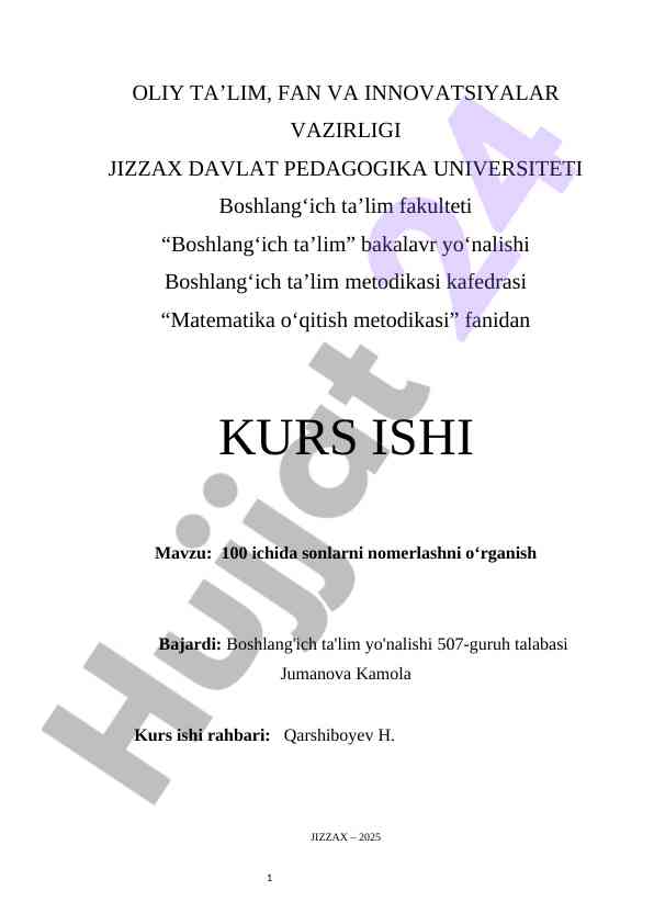 100 ichida sonlarni nomerlashni o‘rganish.