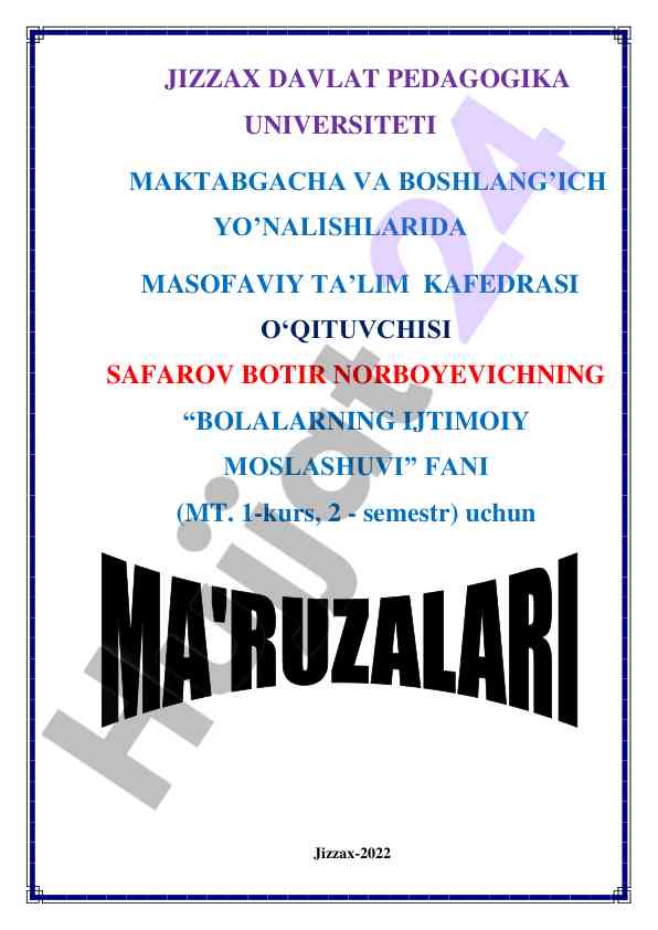 Bolalarning ijtimoiy moslashuvi mavzusi haqida