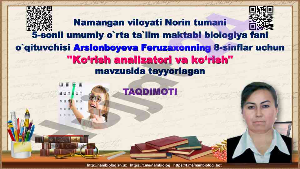 Ko‘rish analizatori va ko‘rish mavzusida taqdimot