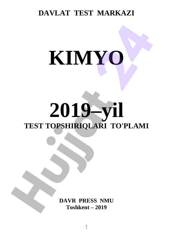 Kimyoviy test topshiriqlari oliy ta'lim uchun