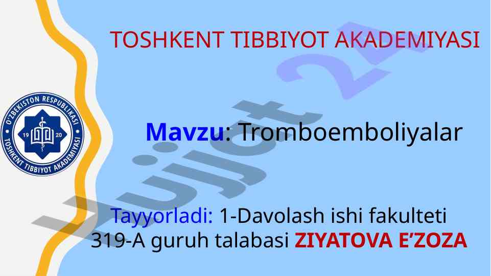 Tromboemboliyalar va ularga dalanish
