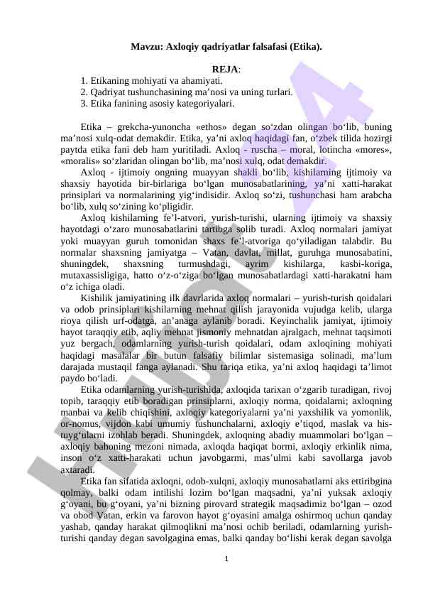 Axloqiy qadriyatlar falsafasi va etika asoslari
