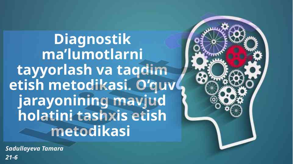 Diagnostik ma’lumotlarni tayyorlash metodikasi