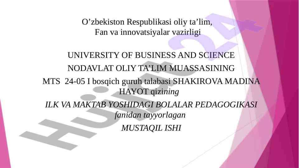 Maktabgacha ta’limda tarbiya usullari tahlili