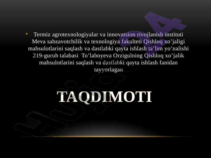 Don va don mahsulotlarini saqlash tarixi taqdimoti