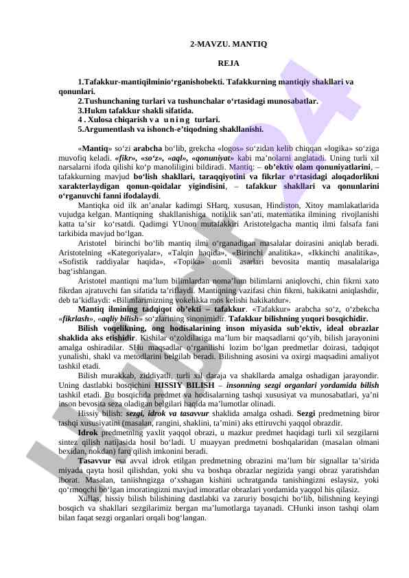 Mantıq falsafasi va tafakkur shakllari
