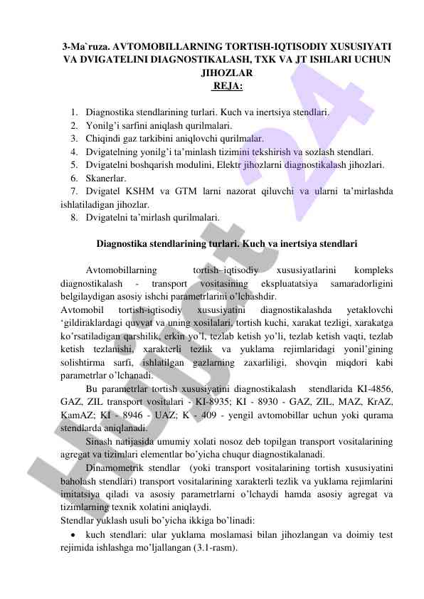 Avtomobillarning tortish-iqtisodiy xususiyatlari