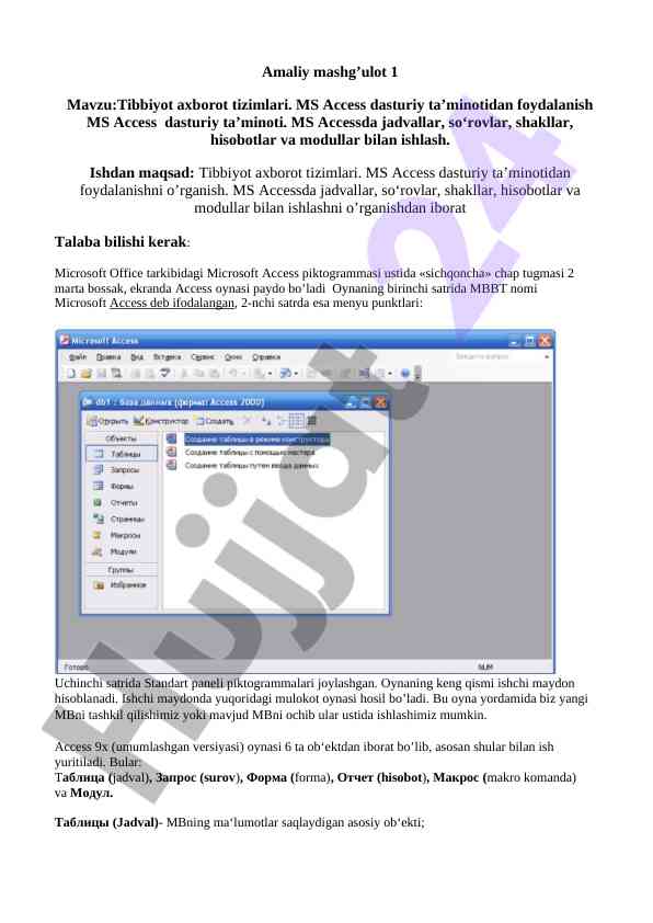 Tibbiyot axborot tizimlari bo‘yicha amaliy mashg‘ulot