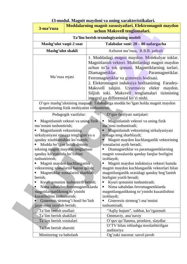 Magnit maydoni va uning xarakteristikalari