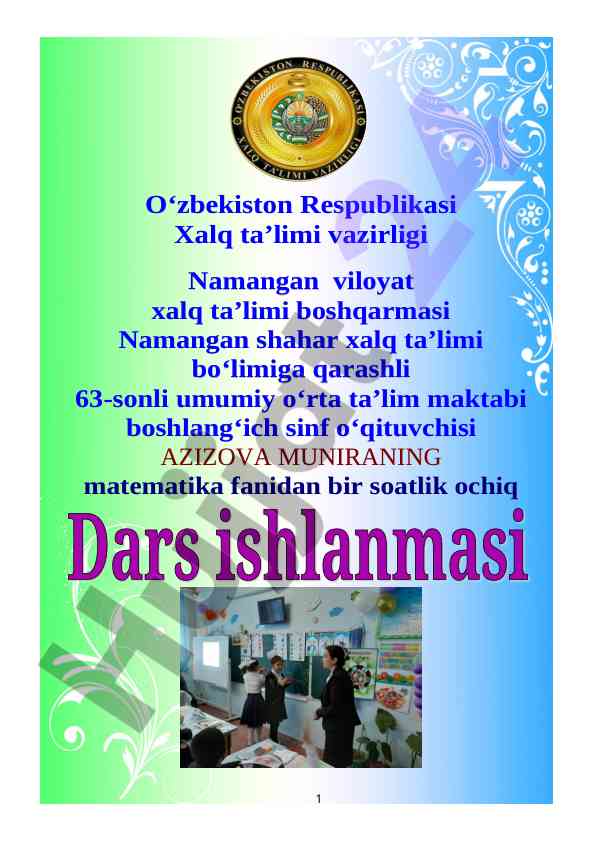 Matematika fanidan ochiq dars ishlanmasi
