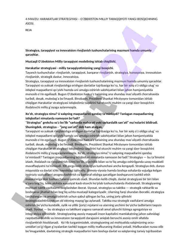 Harakatlar strategiyasi o‘zbekiston taraqqiyoti