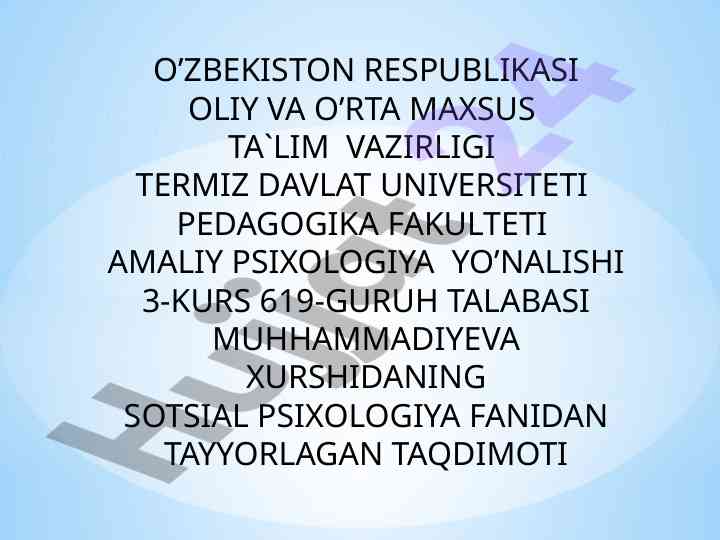 Sotsial psixologiya fanidan muloqot taqdimoti