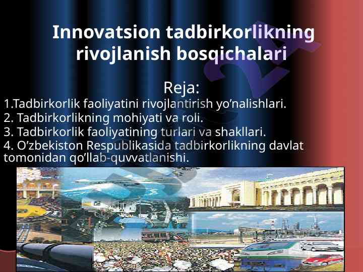 Innovatsion tadbirkorlik rivojlantirish bosqichalari