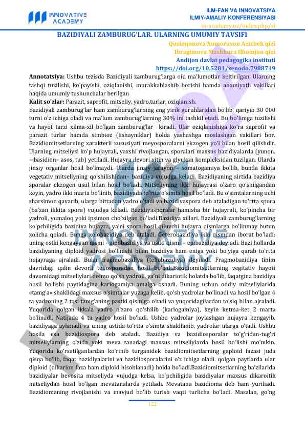 Bazidiyali zamburug‘lar va ularning tavsifi
