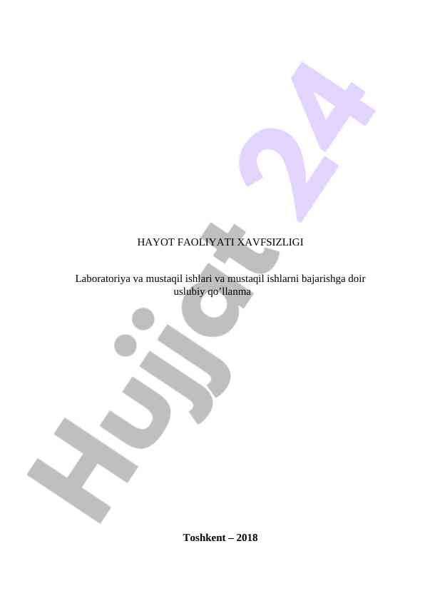 Hayot faoliyati xavfsizligi uslubiy qo'llanma