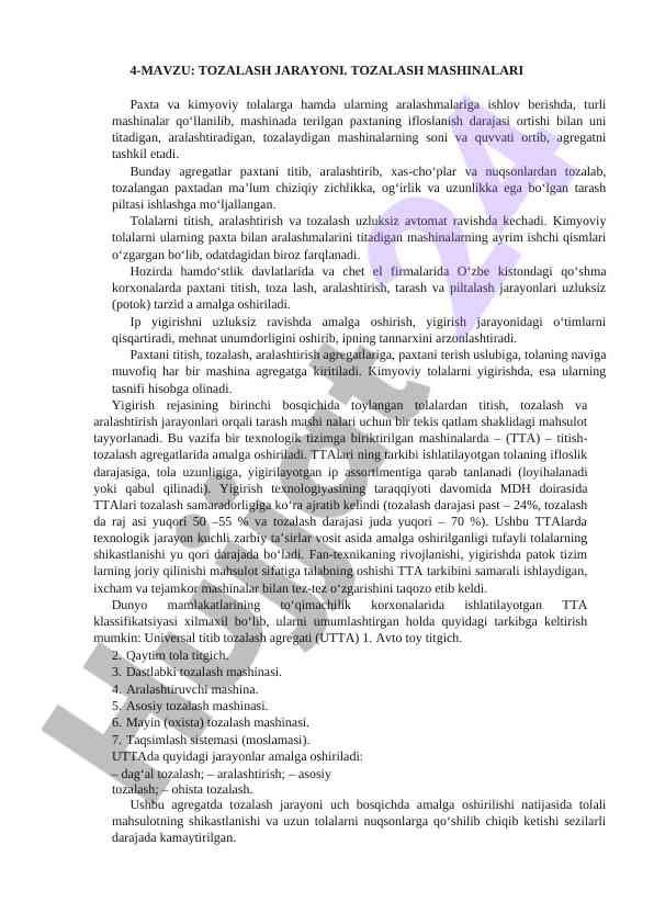 Tozalash jarayonida mashinalar va texnologiyalar