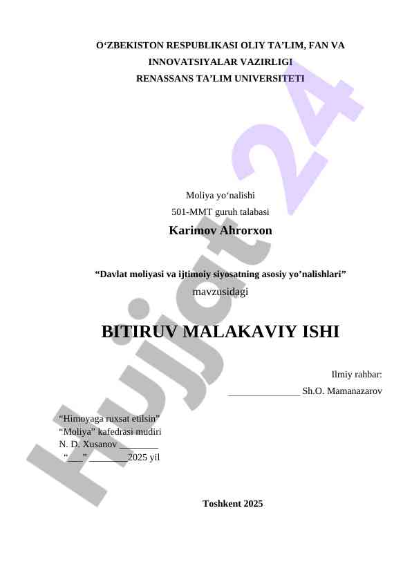 Davlat moliyasi va ijtimoiy siyosatning asosiy yo‘nalishlari