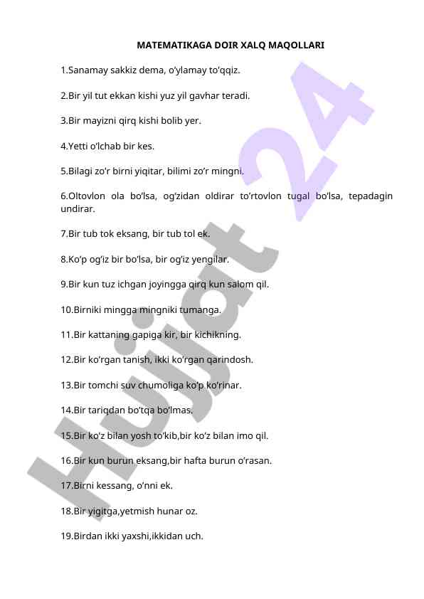 Matematika xalq maqollari: qiziqarli narsalar