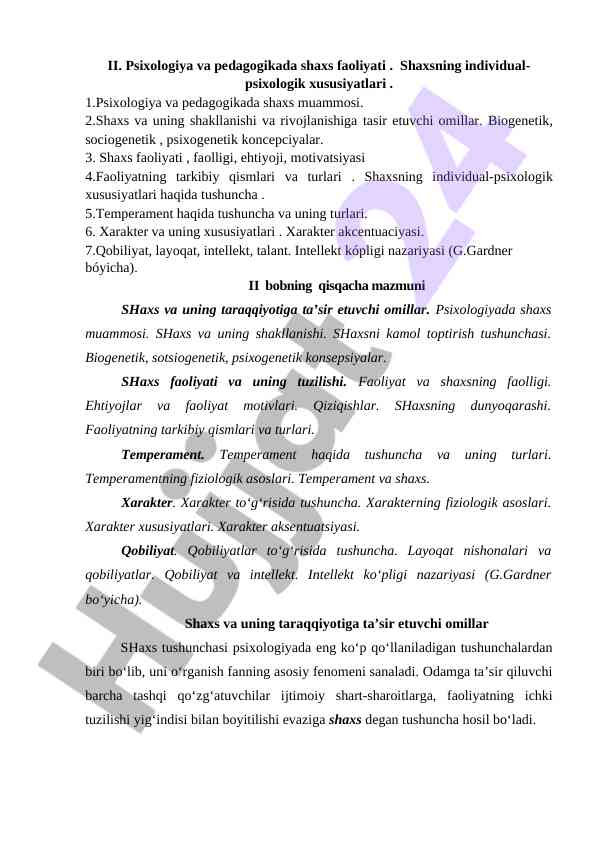 Psixologiya va pedagogikada shaxs faoliyati