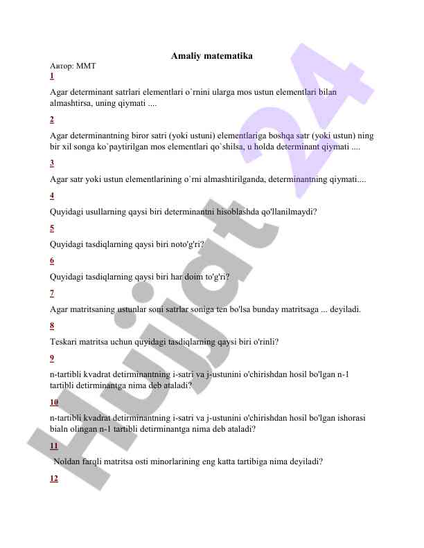Determinant hisoblash usullari bilan tanishing