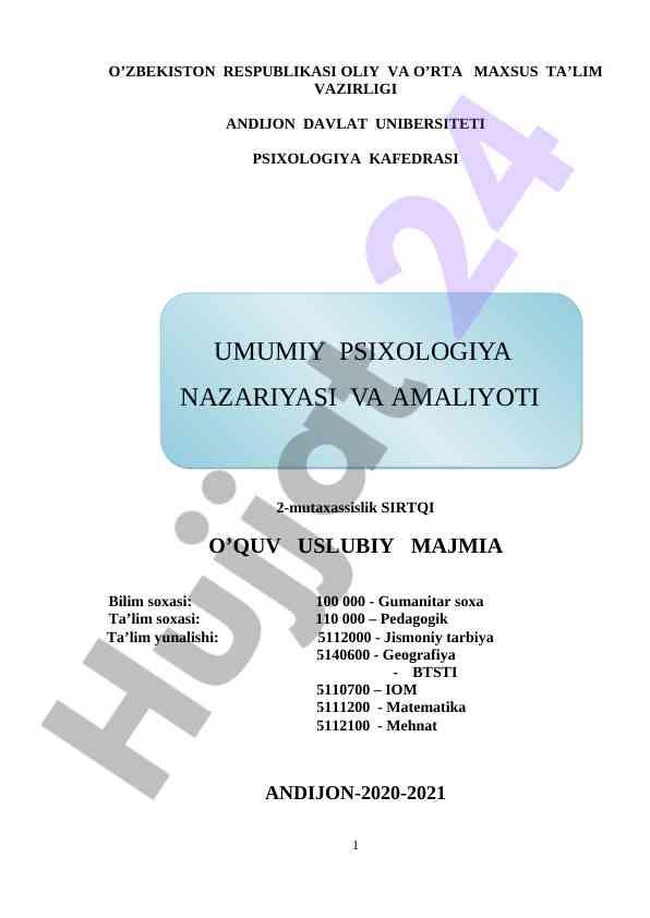 Umumiy psixologiya o‘quv uslubiy majmua