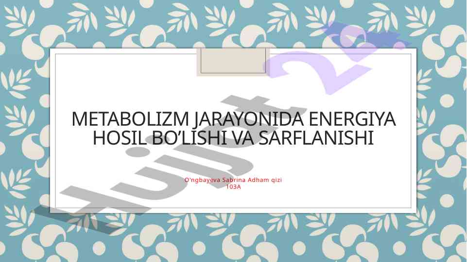 Metabolizm jarayonida energiya hosil bo'lishi