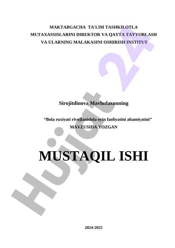 Bola Ruxiyati Rivojlanishda Oyin Faoliyatining Ahamiyati