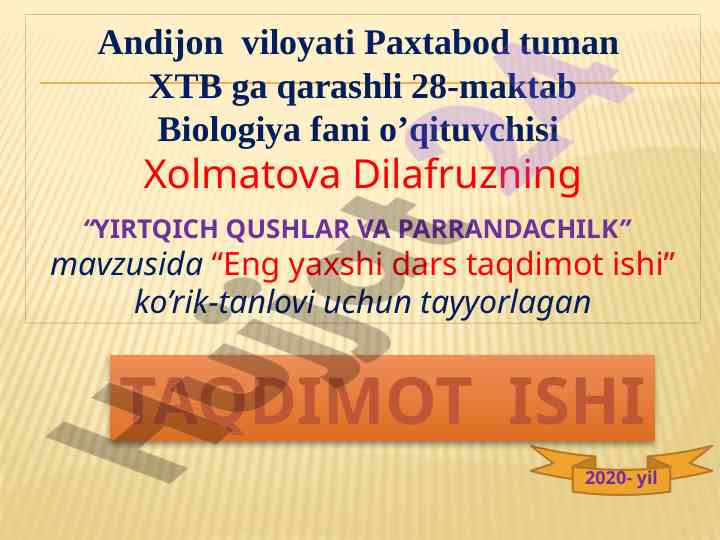 Yirtqich qushlar va parrandachilik taqdimoti