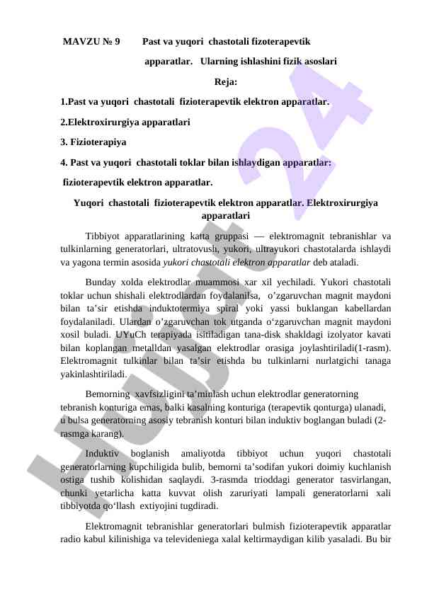 Past va yuqori chastotali fizoterapevtik apparatlar