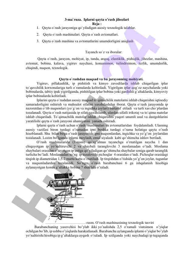 Iplarni qayta o'rash jihozlari va talablari