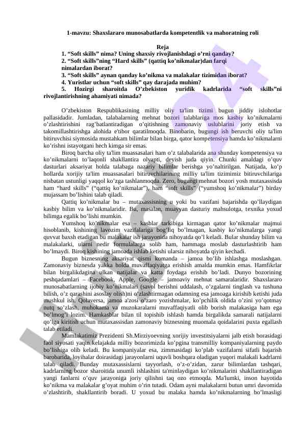 Shaxslararo munosabatlarda kompеtеntlik va mahorat
