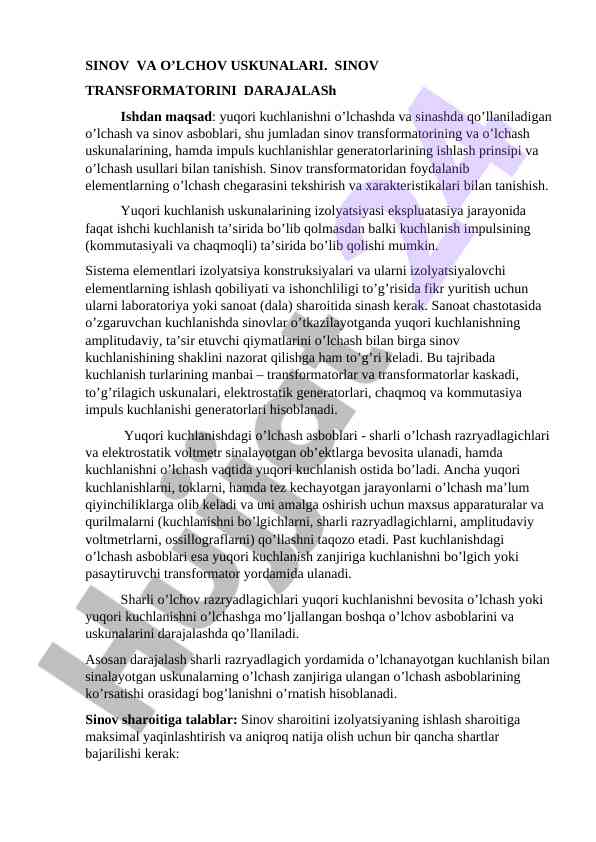 Sinov va o’lchov uskunalari katalogi