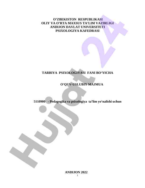 Tarbiyaning psixologiyasi o‘quv-uslubiy majmua
