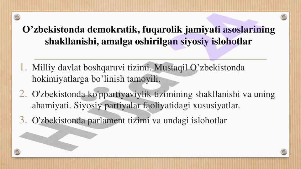O'zbekistonda demokratik jamiyat asoslari