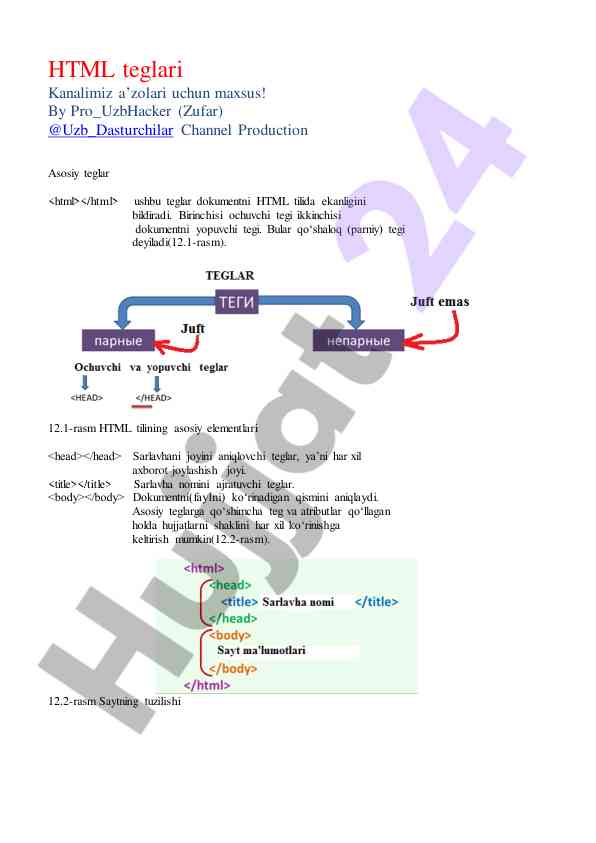 Html teglari va ularning asosiy elementlari
