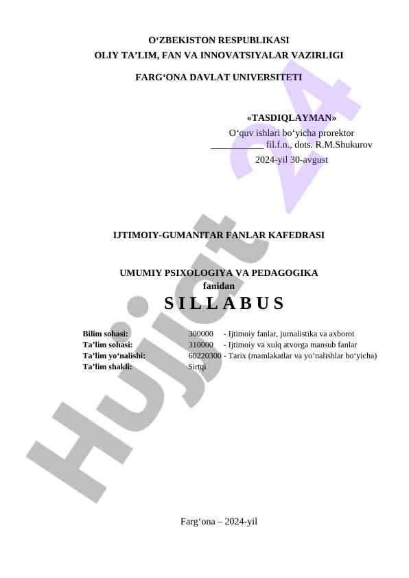 Umumiy psixologiya va pedagogika sillabusi