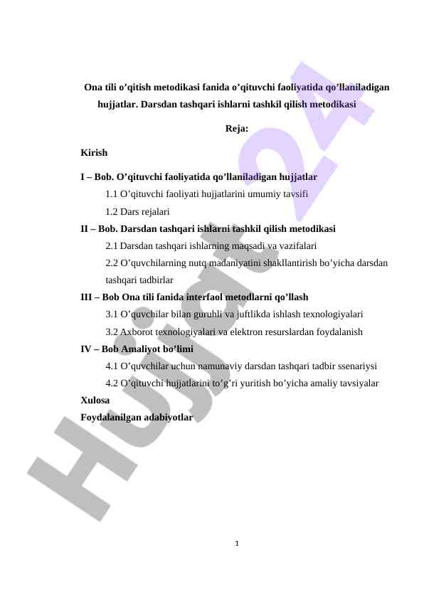 Ona tili o‘qitish metodikasi hujjatlari tahlili